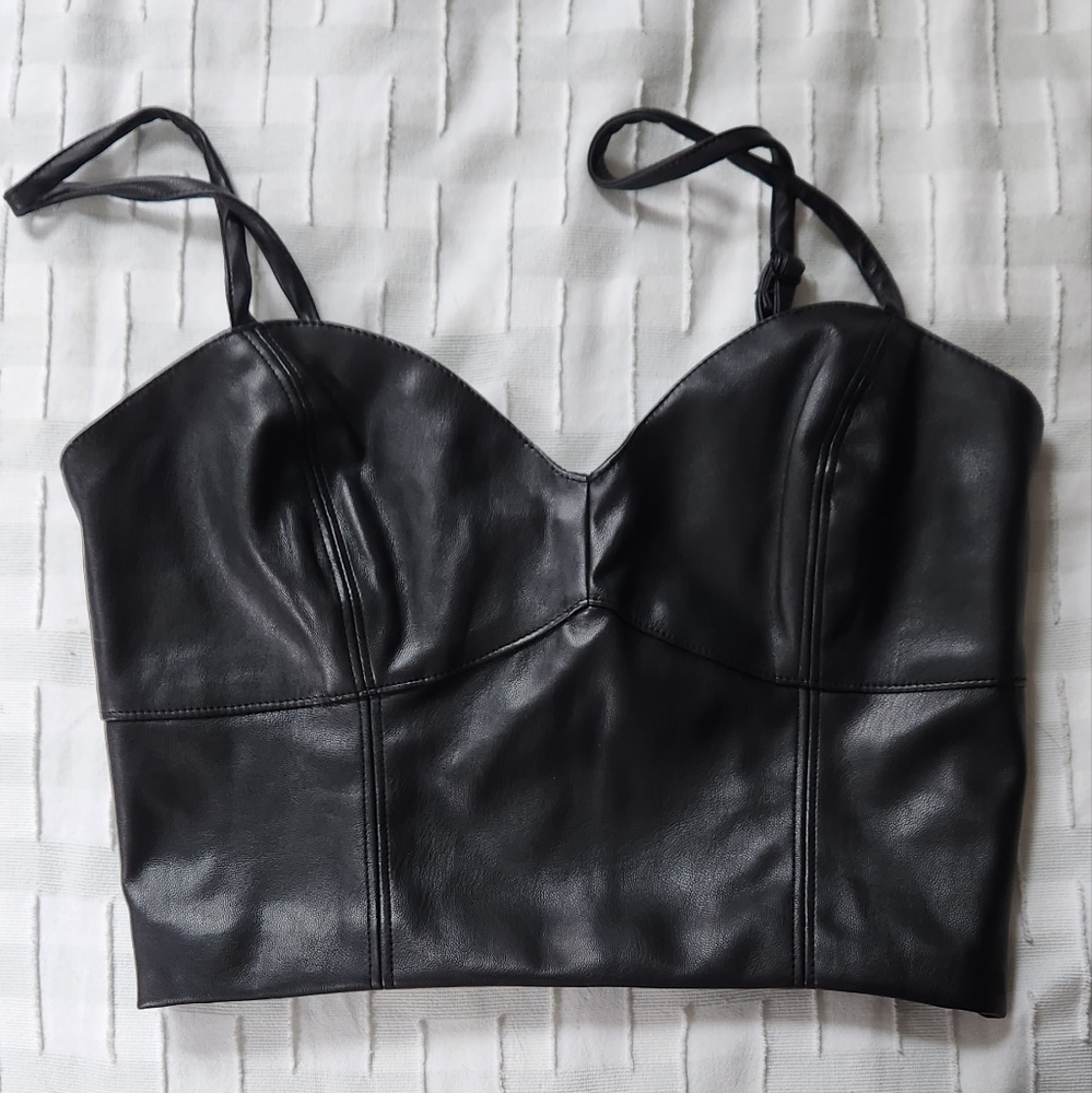 Faux Leather Bustier Crop Top